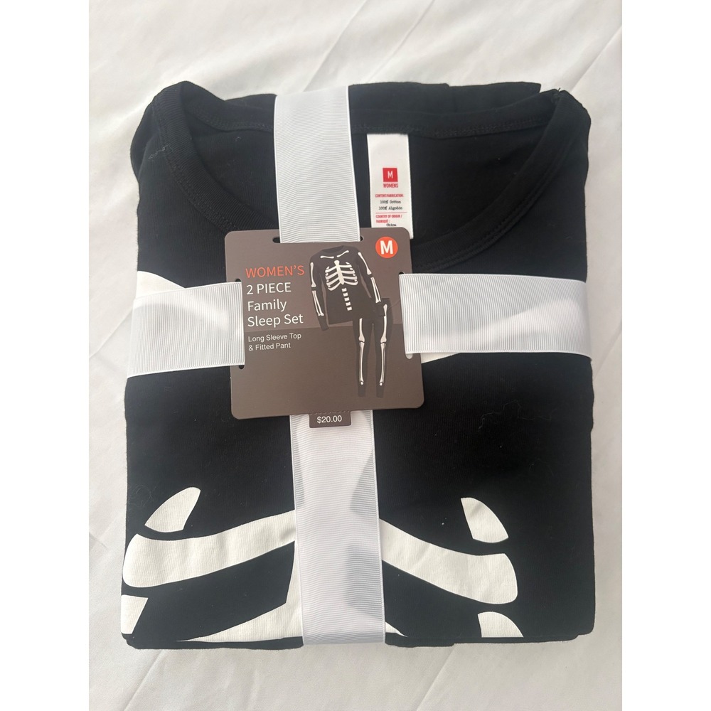 Target Women Skeleton 2 Piece Pajama Set Black White Cotton Sleepwear M